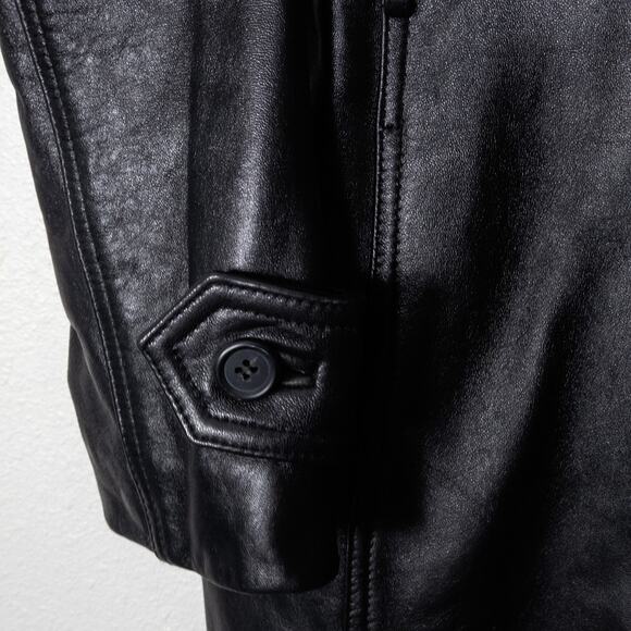 Tibor Leathers Trench Coat Genuine Leather Double Breasted Black Size M Mobwife - Picture 8 of 16